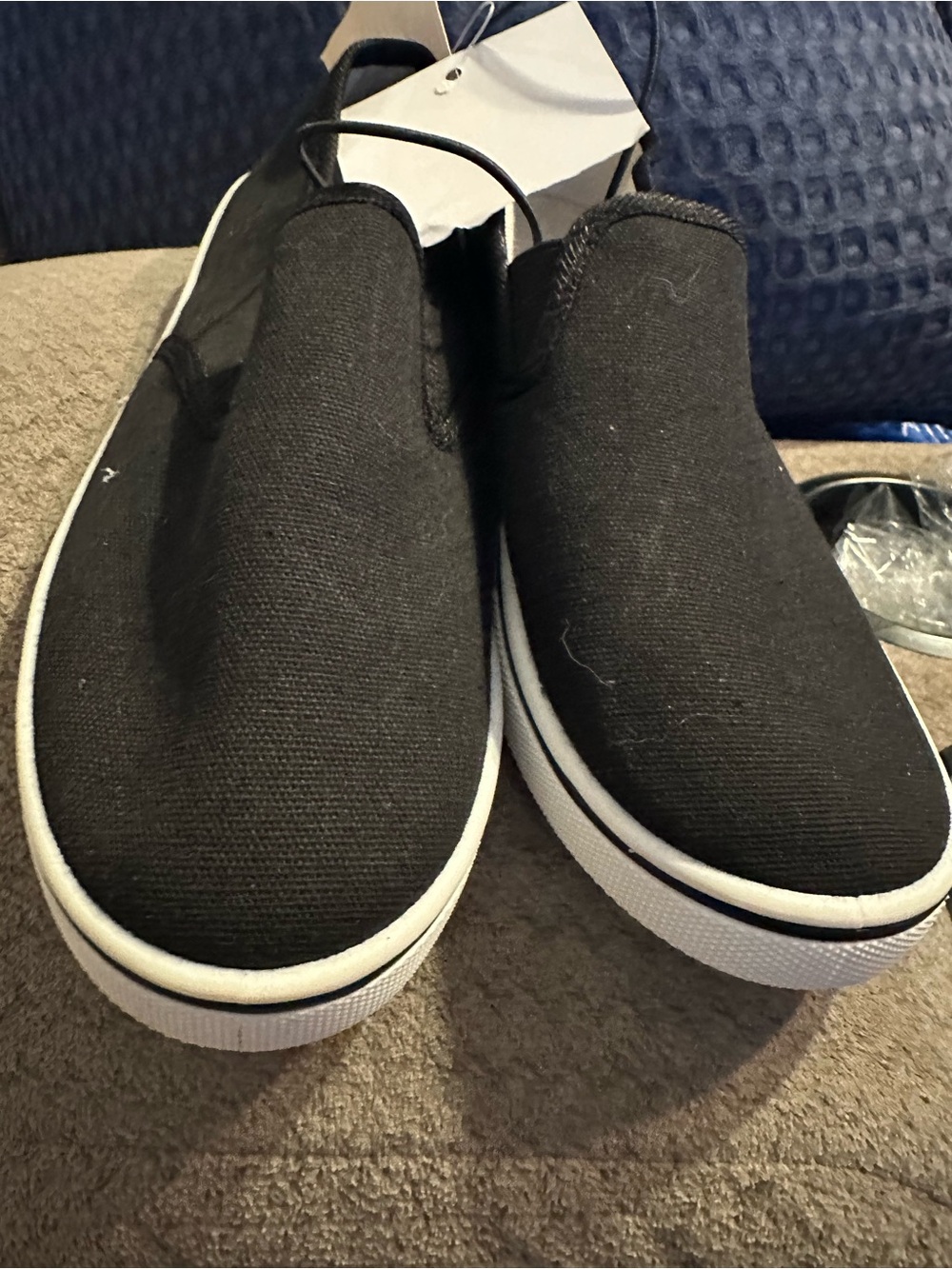 Woman’s Black Slip-On Canvas Sneakers with White Sole